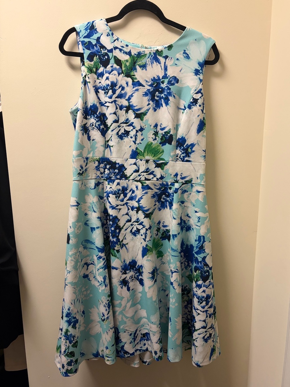 Calvin Klein Aqua Blue and White Floral Midi Dress Women’s Size 12